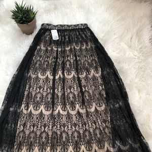 Black, lace,  long maxi skirt
